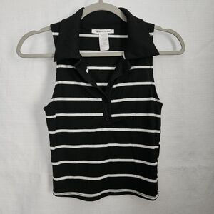 Striped Sleeveless Polo Top